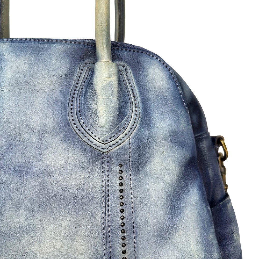 OLD TREND Distressed Vintage Look Leather Tote Shoulder Bag • blue • boho chic - Picture 2 of 13